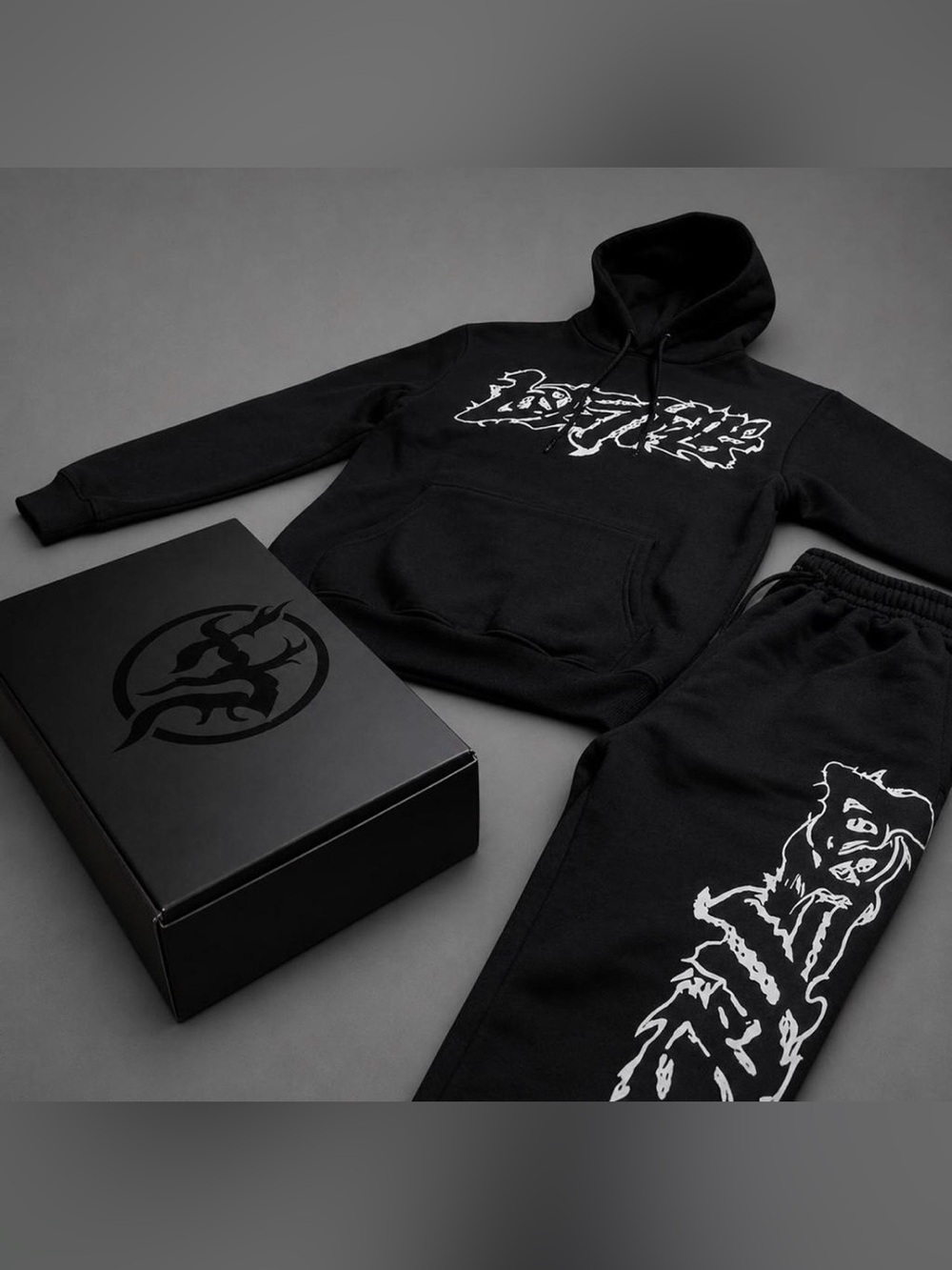 Collectors Box - Lost Hills Black Hoodie & Sweat pants Set w/ White Heavy Weight - Picture 2 of 3